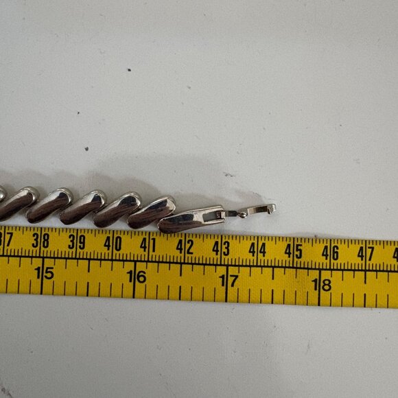 Silver Tone Rhinestone Accent Slant Bar Link Necklace Elegant Classic 17 in - Picture 8 of 8